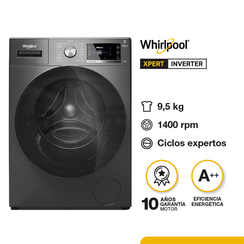 Lavarropas Carga Frontal 9.5kg 1400 rpm Vapor Titanium Gris Oscuro