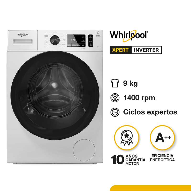 Lavarropas 9kg 1400rpm Carga Frontal Vapor