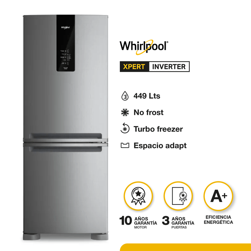 Heladera Whirlpool Turbo Freezer 449 Lts Platinum