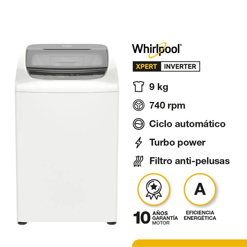 Lavarropas Carga Superior 9Kg Blanco 740 rpm