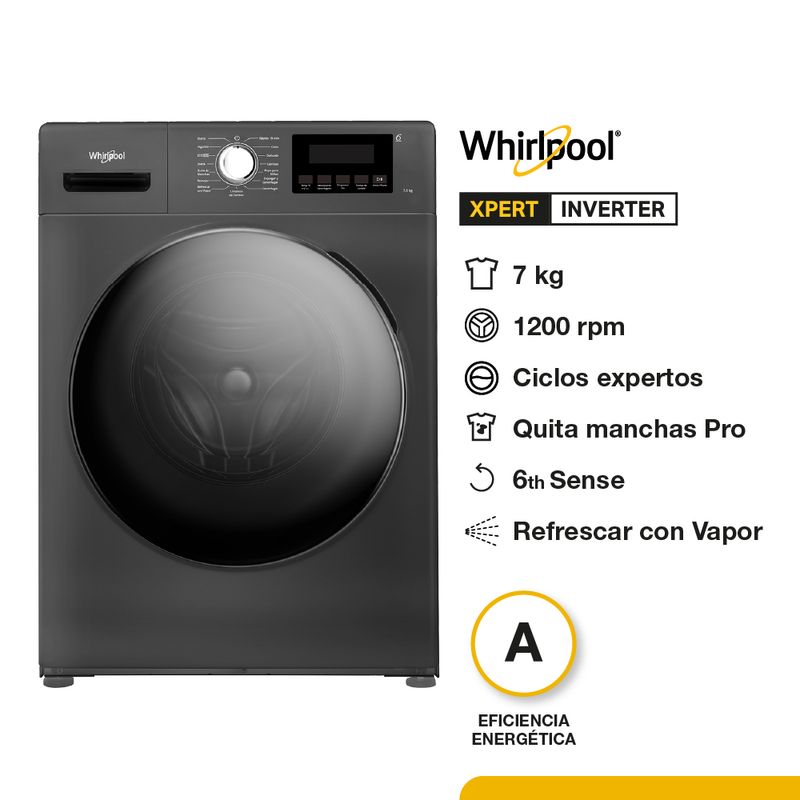 Lavarropas Whirlpool Carga Frontal  Inverter Titanium 7kg WNQ07AS